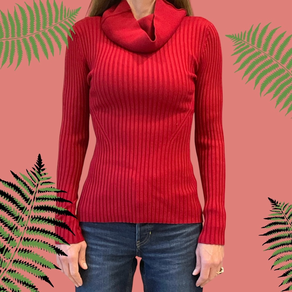 Cowl Neck Sweater, red, soft, lots of stretch, with sunscreen, Sz S